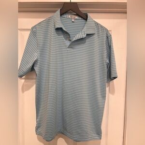 Peter Millar Light Blue Polo with Thin Navy Stripes